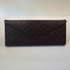 Gucci Triangle Brown Leather Eyeglasses Sunglasses Snap Closure Case Luxury